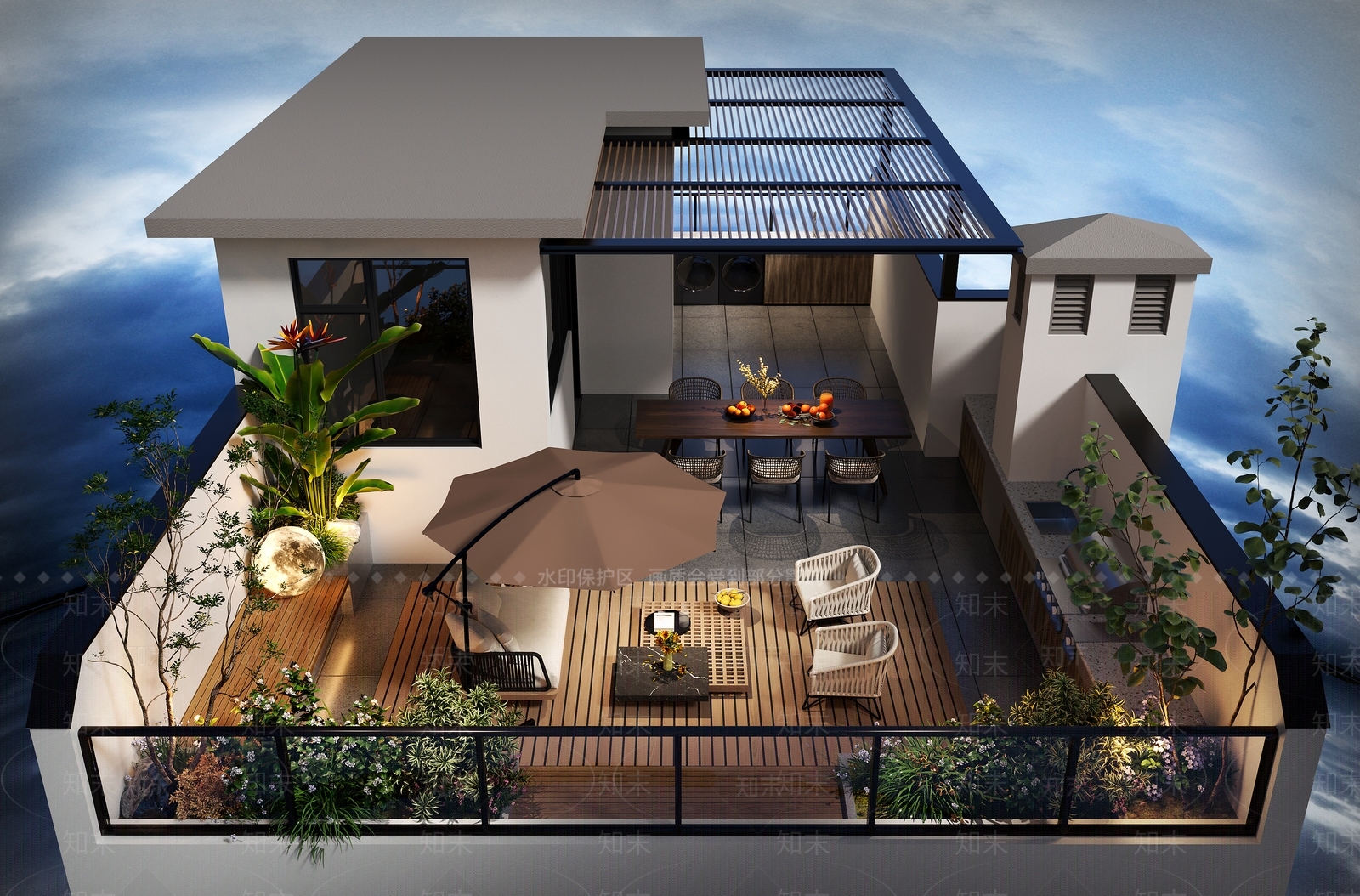 现代别墅屋顶花园3D模型下载【ID:1154200100】