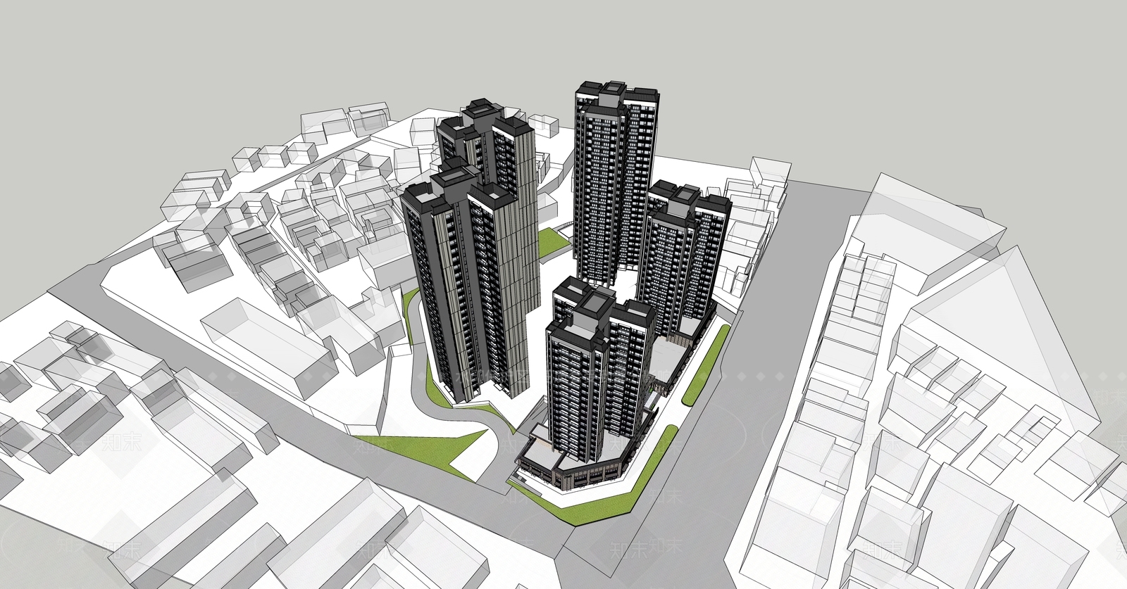 现代小区建筑SU模型下载【ID:1154200158】