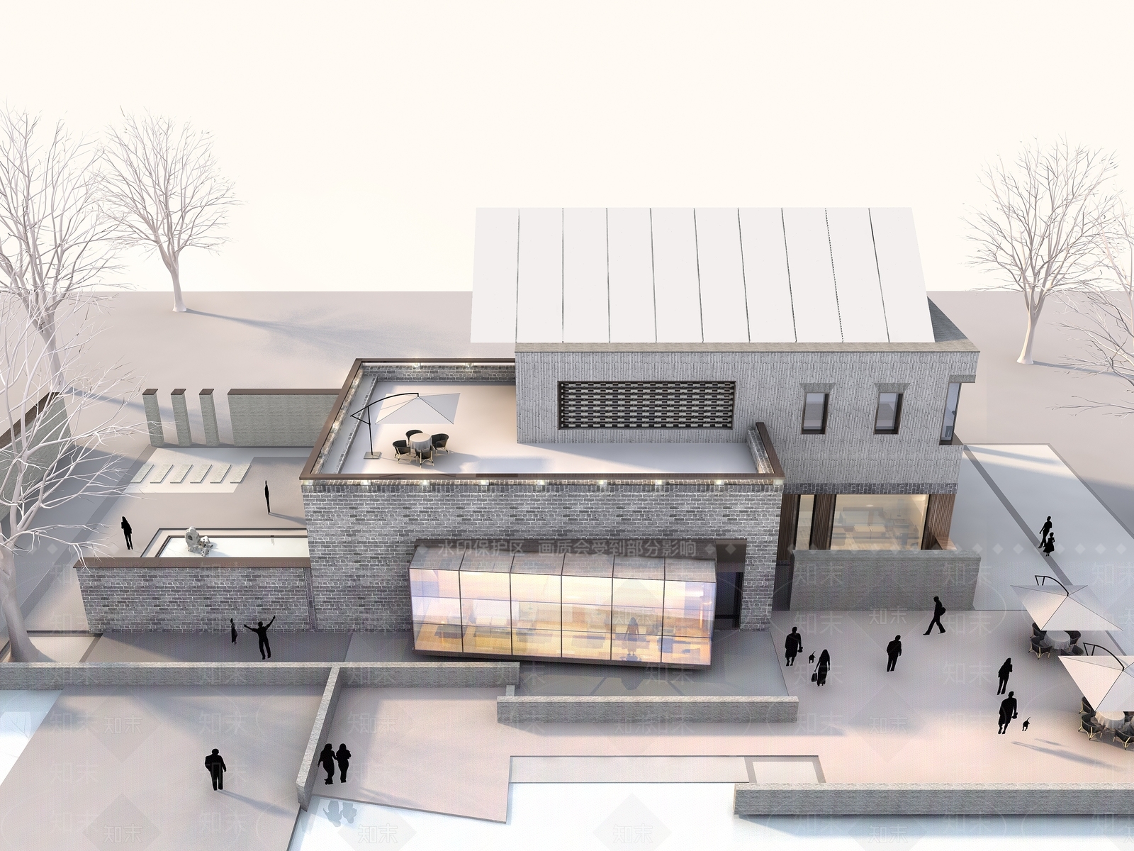 现代红砖展览馆建筑SU模型下载【ID:1154204718】