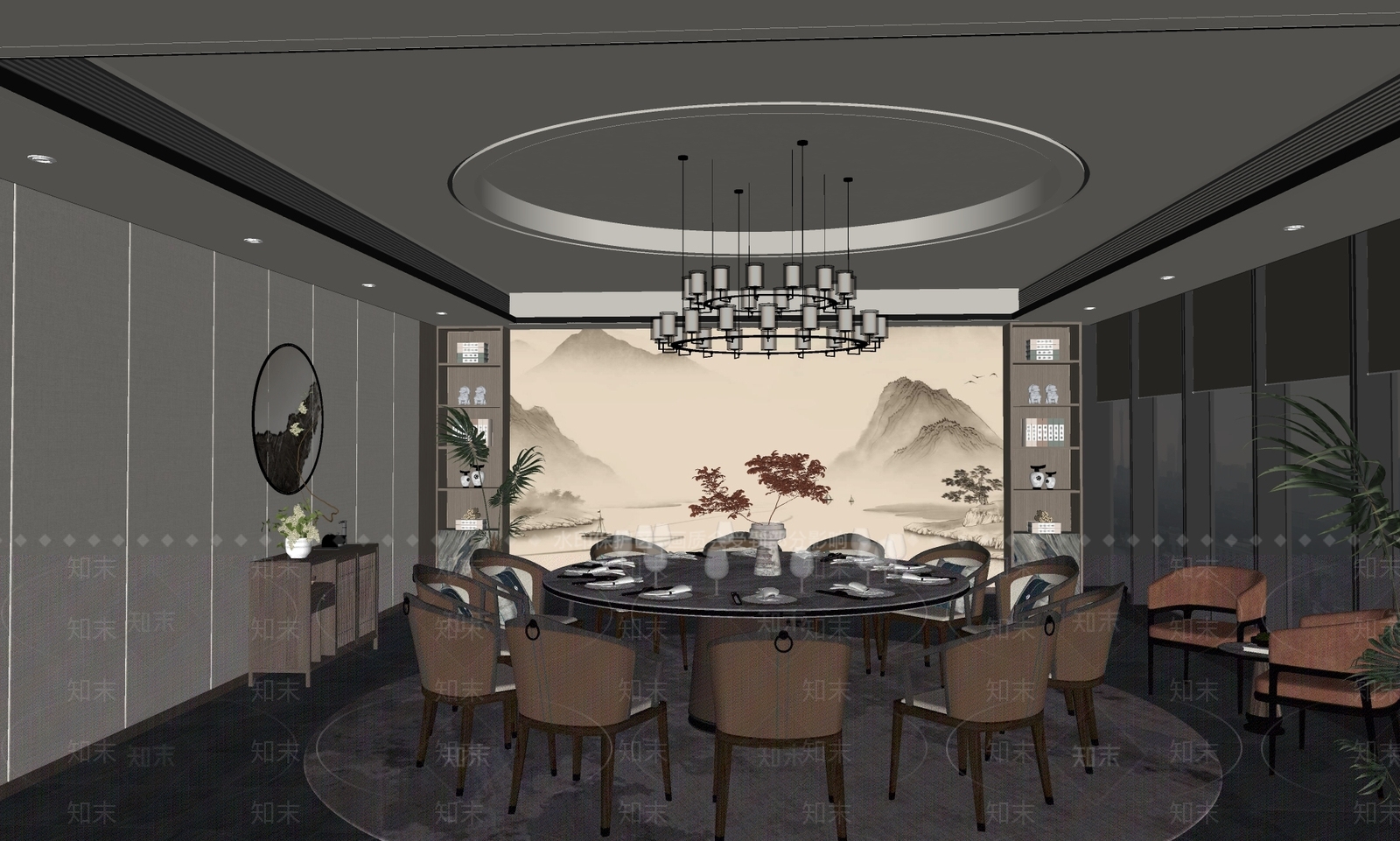 新中式餐厅包厢SU模型下载【ID:1154206912】