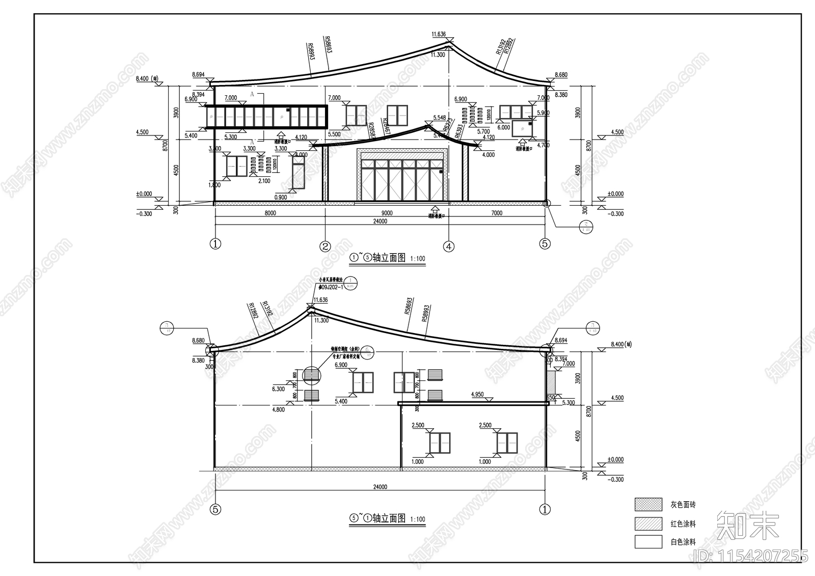 新中式风格乡村游客中心建筑cad施工图下载【ID:1154207255】