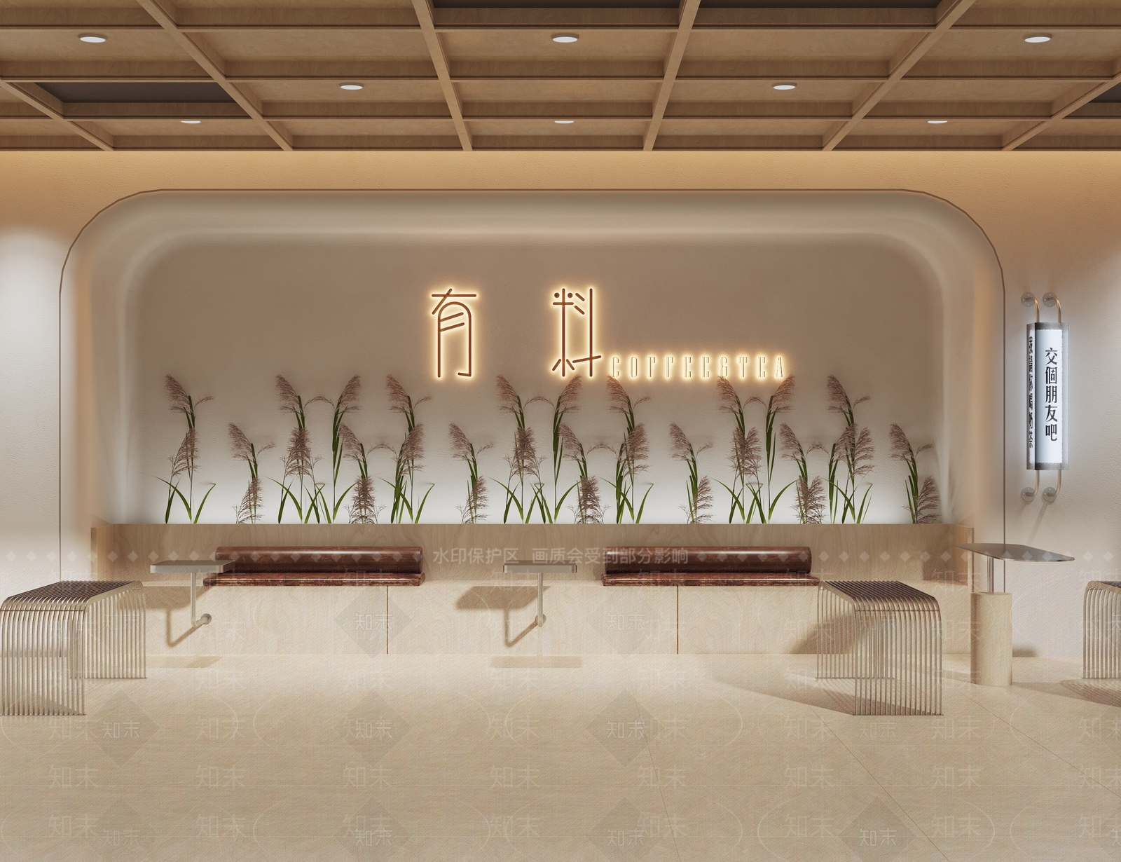 现代原木风奶茶店3D模型下载【ID:1154208481】