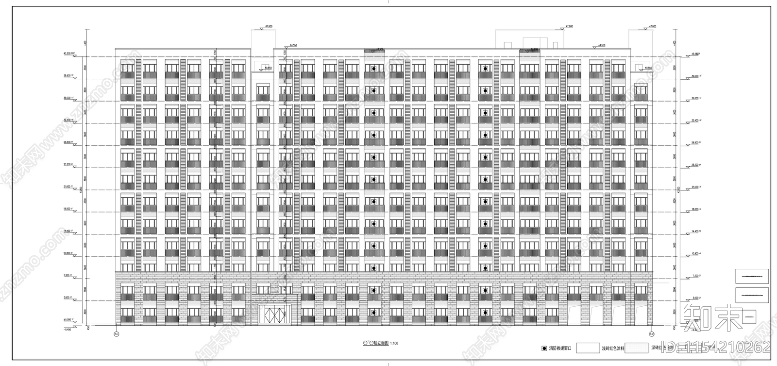 十二层现代风格框架结构宿舍楼建筑cad施工图下载【ID:1154210262】