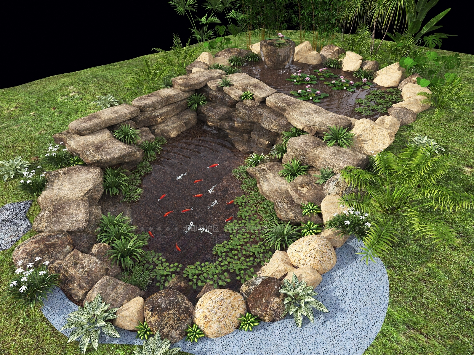 现代溪流自然跌水瀑布景观SU模型下载【ID:1154214376】