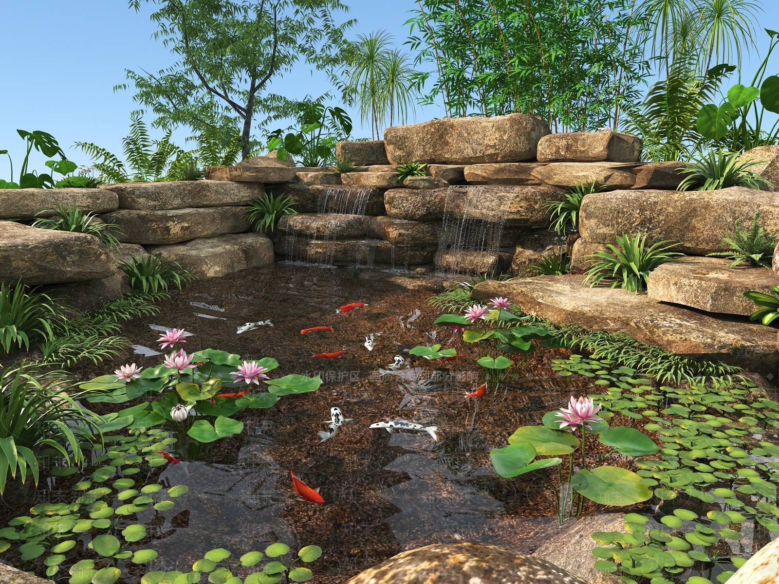 现代溪流自然跌水瀑布景观SU模型下载【ID:1154214744】