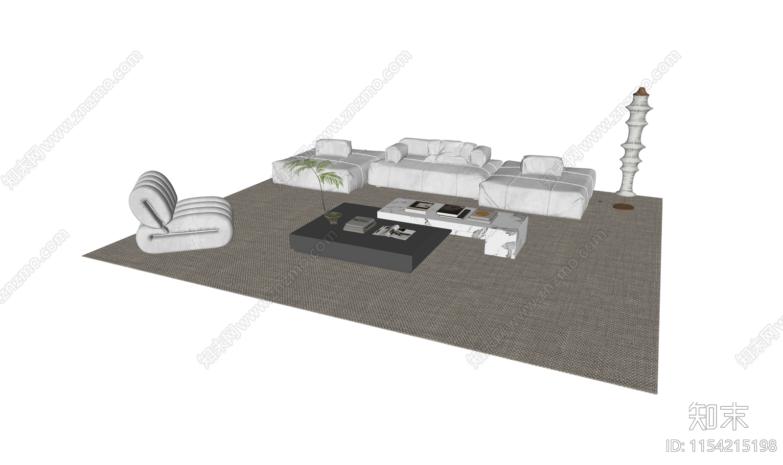 现代沙发茶几组合SU模型下载【ID:1154215198】