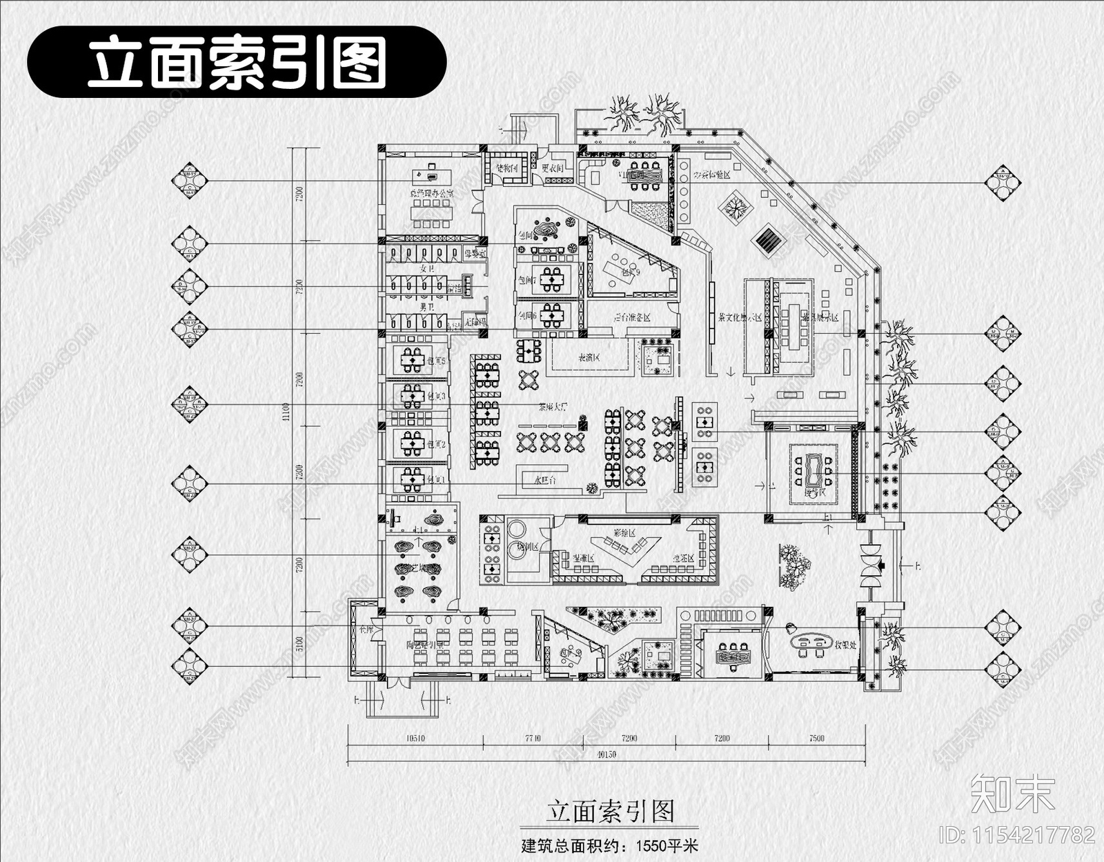 茶楼茶室装修设计新中式茶馆店面商铺室内设计cad施工图下载【ID:1154217782】