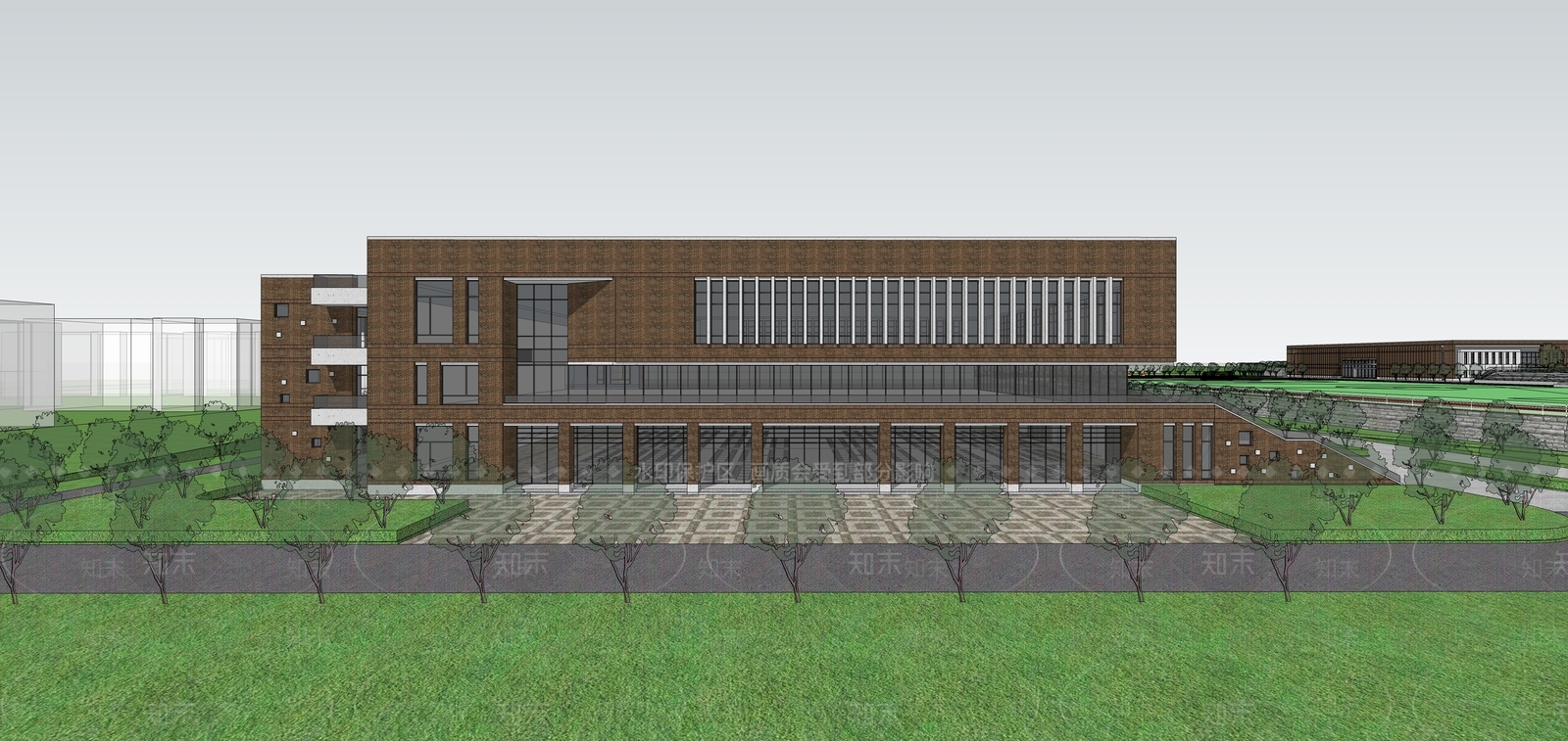 现代展览馆建筑SU模型下载【ID:1154226931】