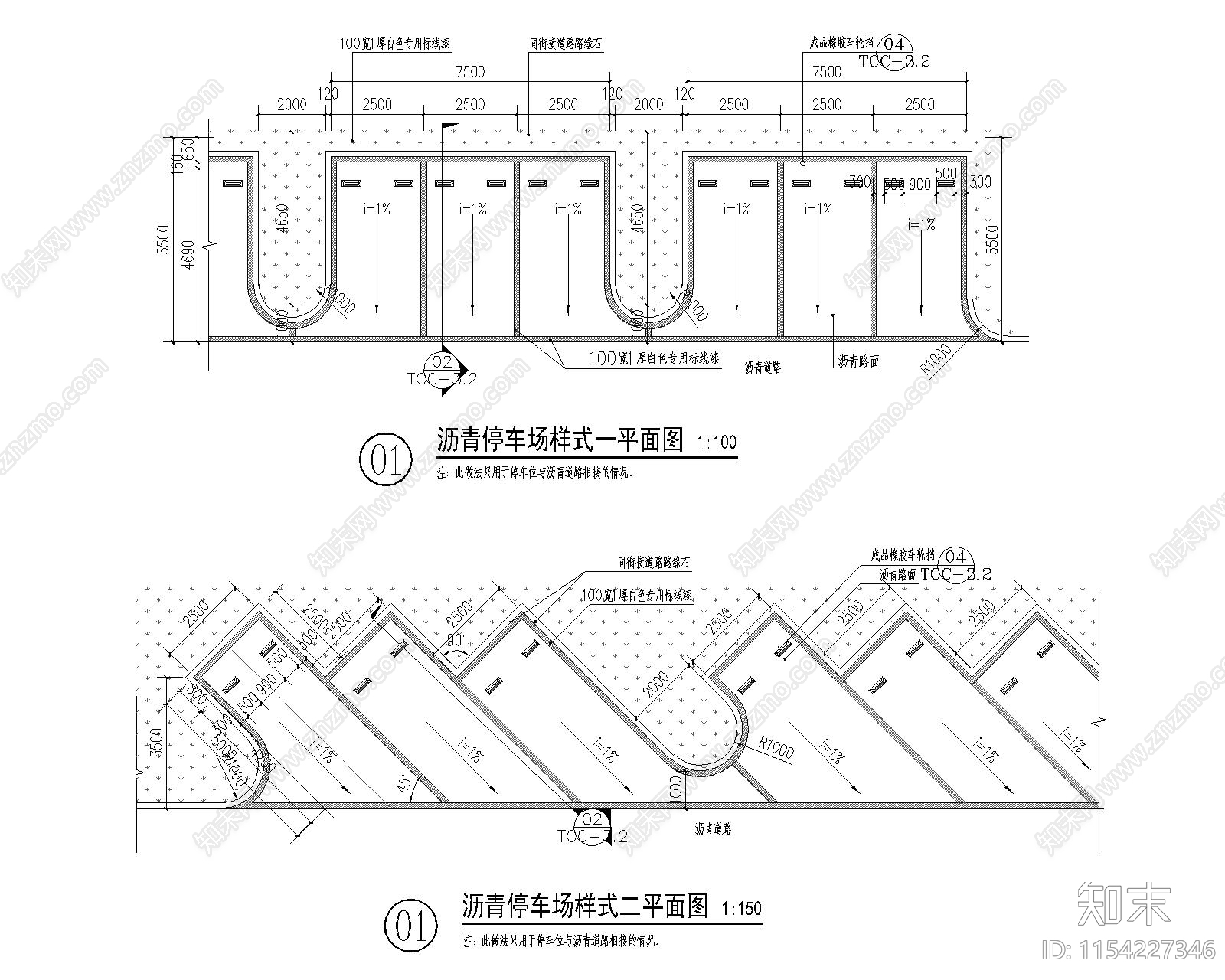 沥青停车场cad施工图下载【ID:1154227346】