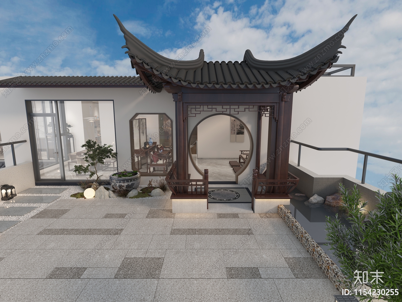 新中式露台花园3D模型下载【ID:1154230255】