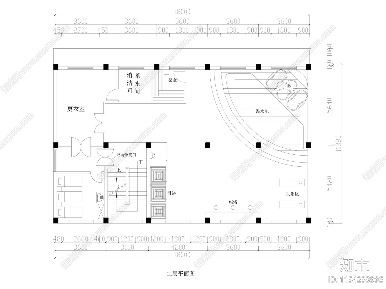 100套洗浴桑拿足浴室内空间cad施工图下载【ID:1154233996】