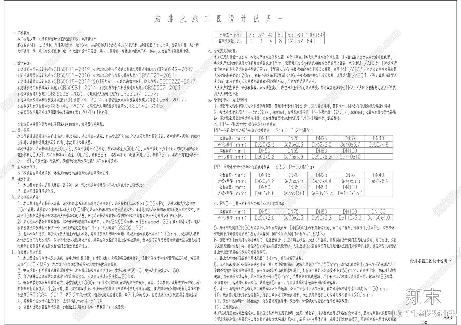 服务中心室内装修工程给排水cad施工图下载【ID:1154234165】