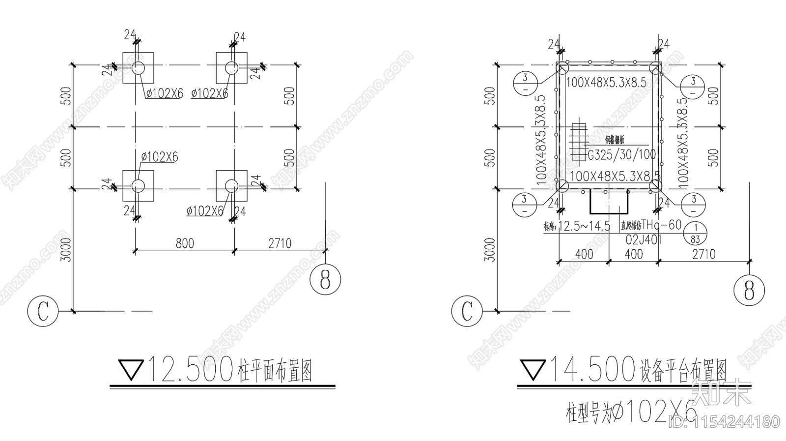 操作钢平台结构cad施工图下载【ID:1154244180】