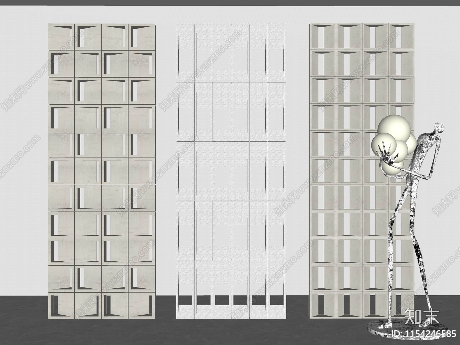 侘寂水泥砖隔断SU模型下载【ID:1154246585】