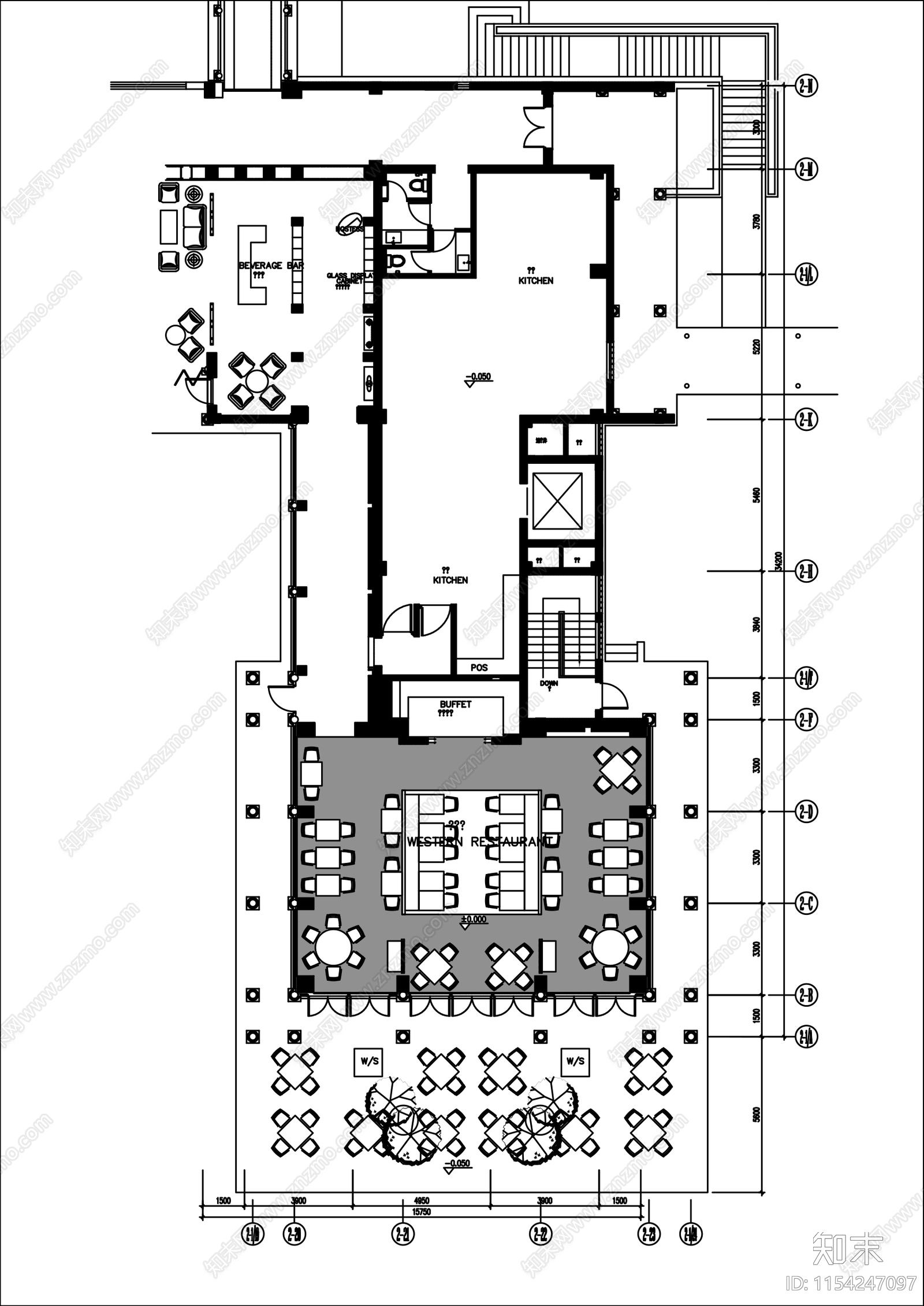 民宿酒店餐厅平面布置图施工图下载【ID:1154247097】