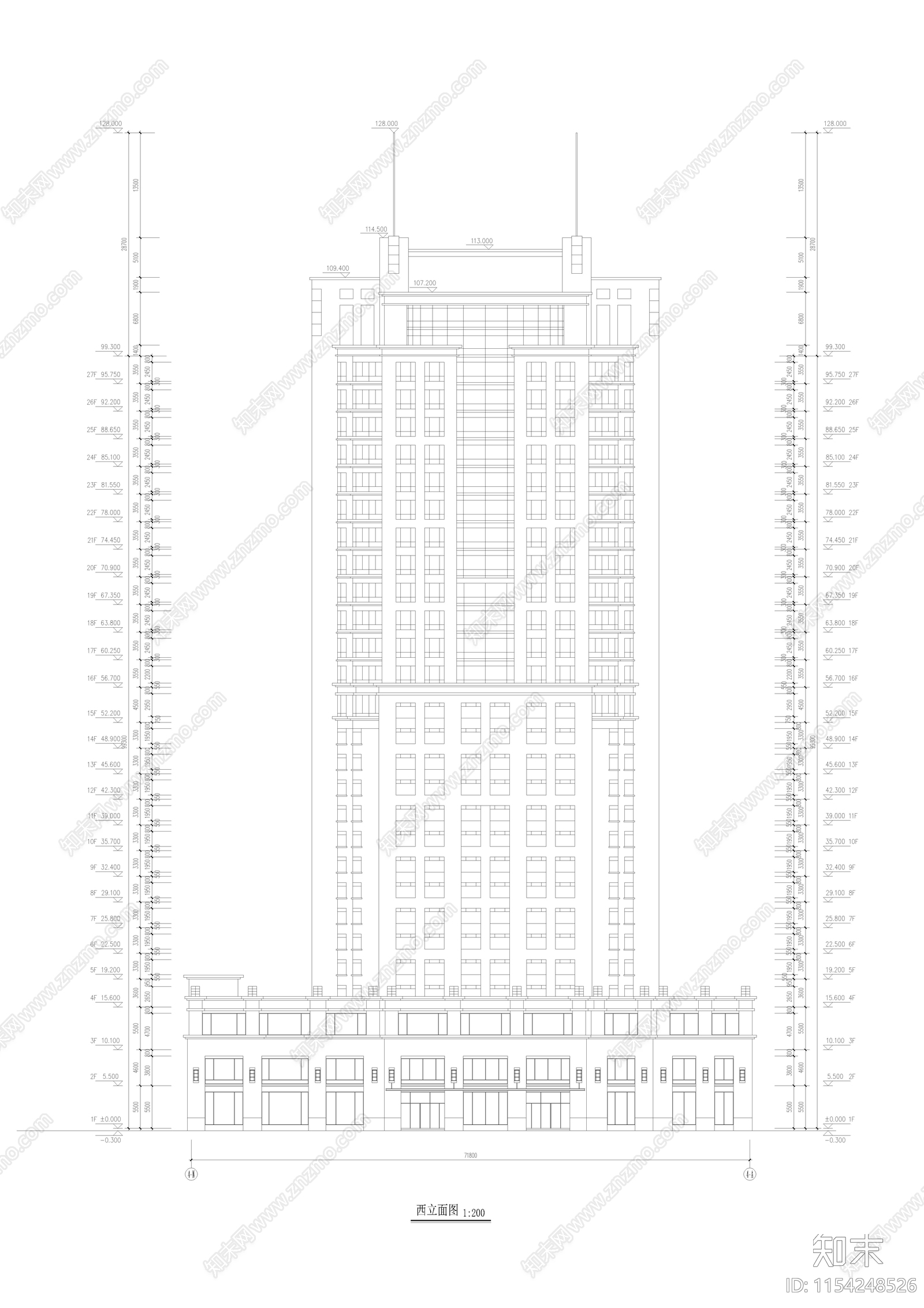 某酒店建筑cad施工图下载【ID:1154248526】