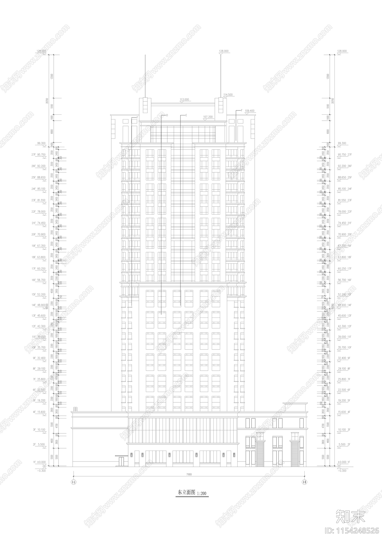 某酒店建筑cad施工图下载【ID:1154248526】