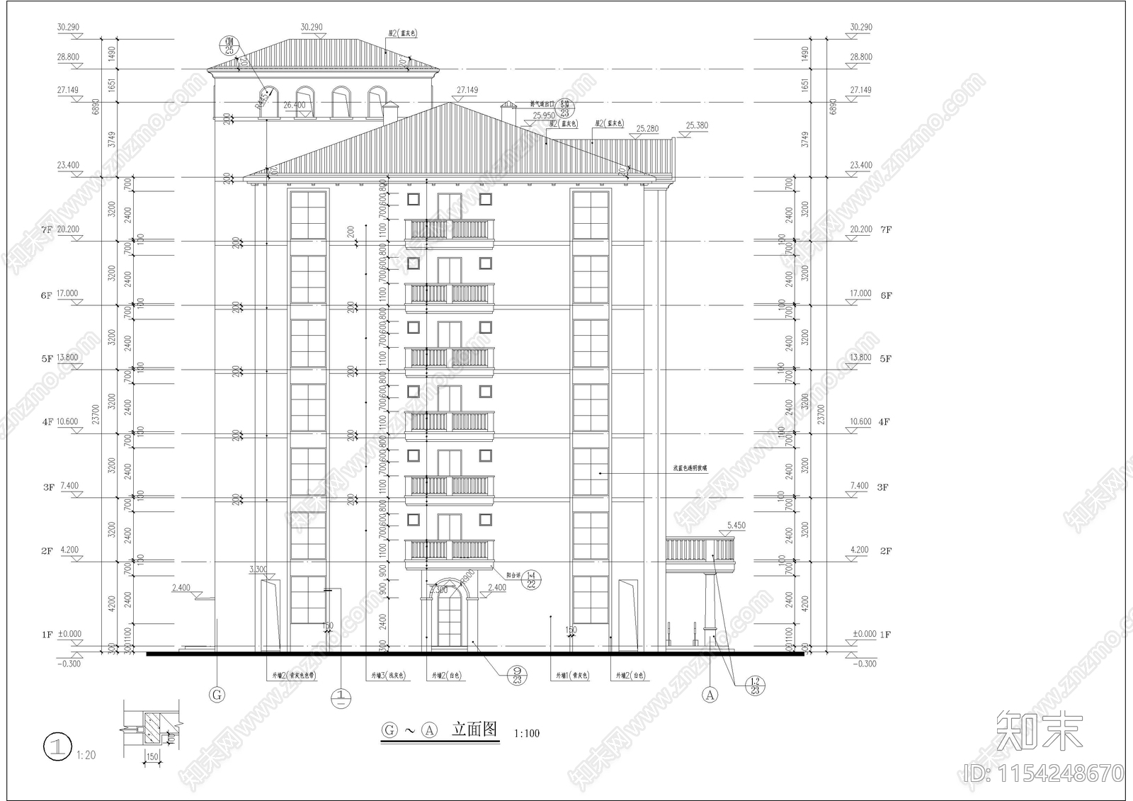 某法式酒店建筑cad施工图下载【ID:1154248670】