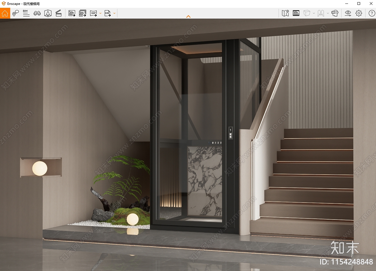 现代楼梯电梯间SU模型下载【ID:1154248848】