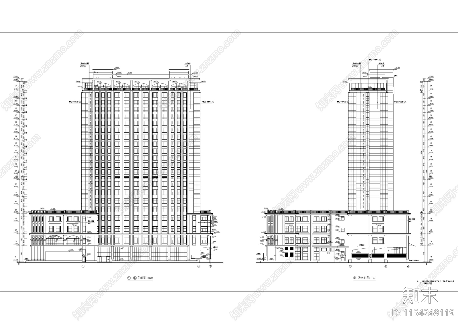 某酒店建筑cad施工图下载【ID:1154249119】