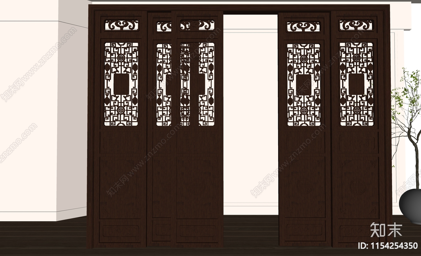 新中式推拉门SU模型下载【ID:1154254350】