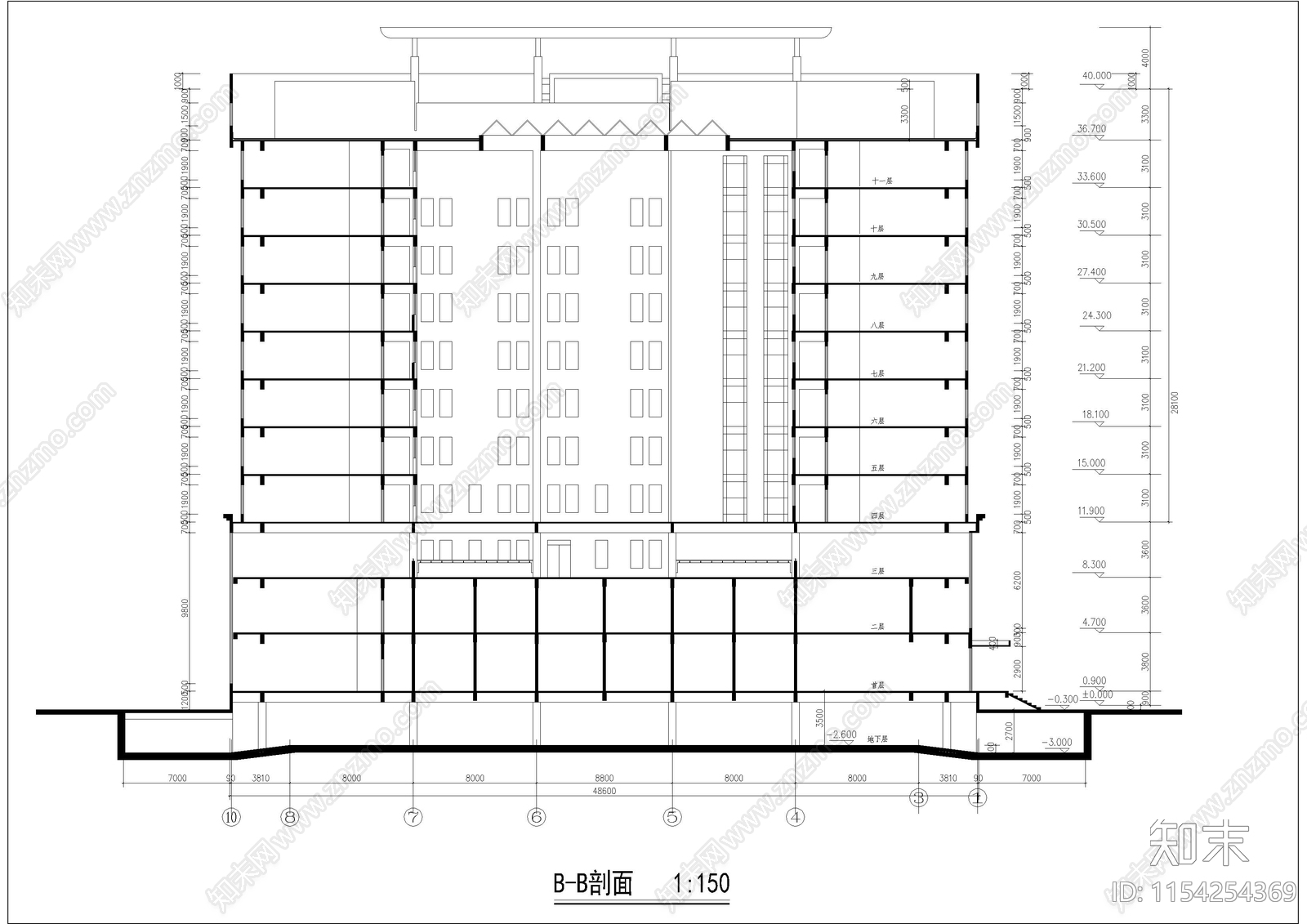 某十一层回字形酒店建筑施工图下载【ID:1154254369】