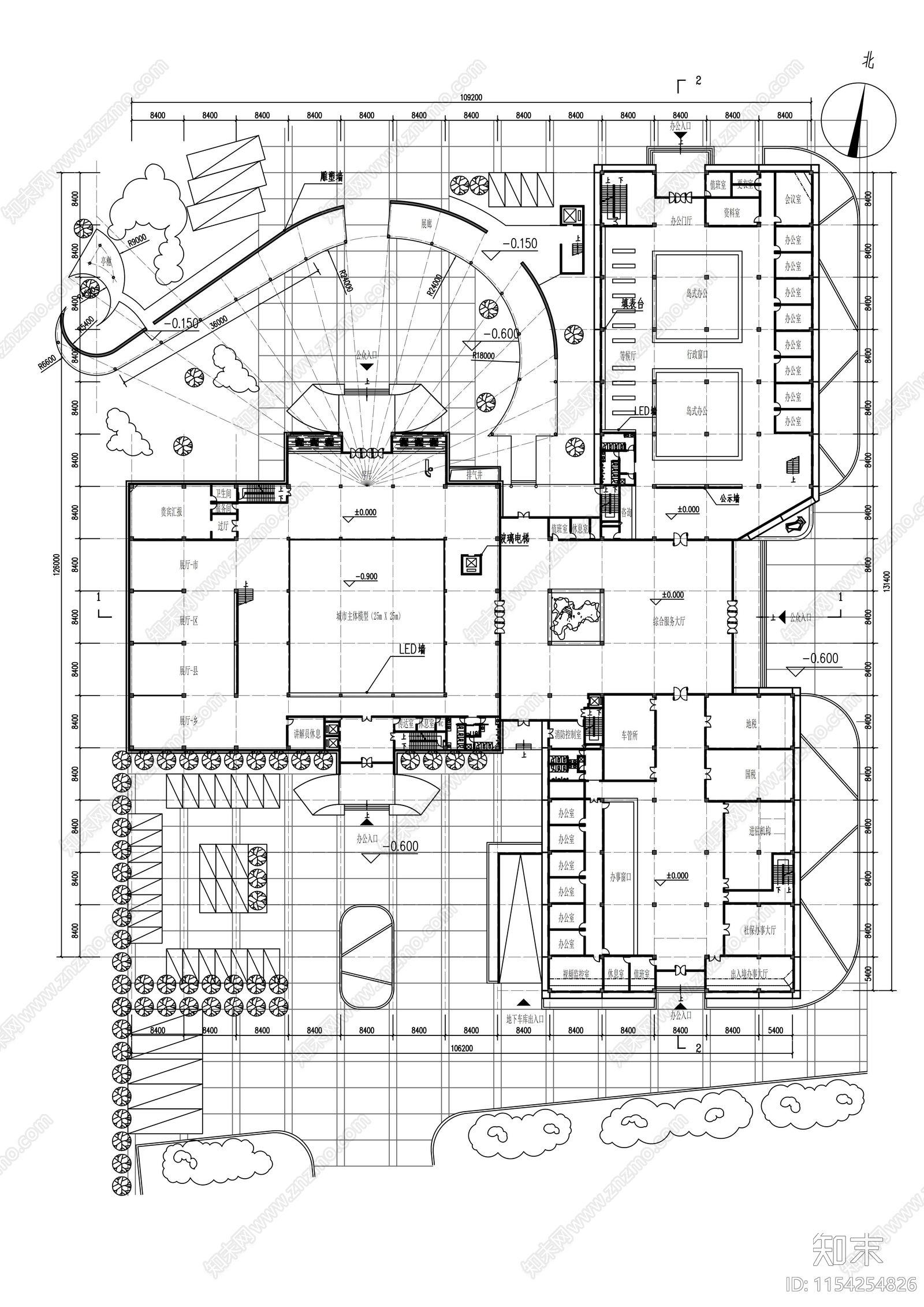 规划馆规划及单体建筑cad施工图下载【ID:1154254826】