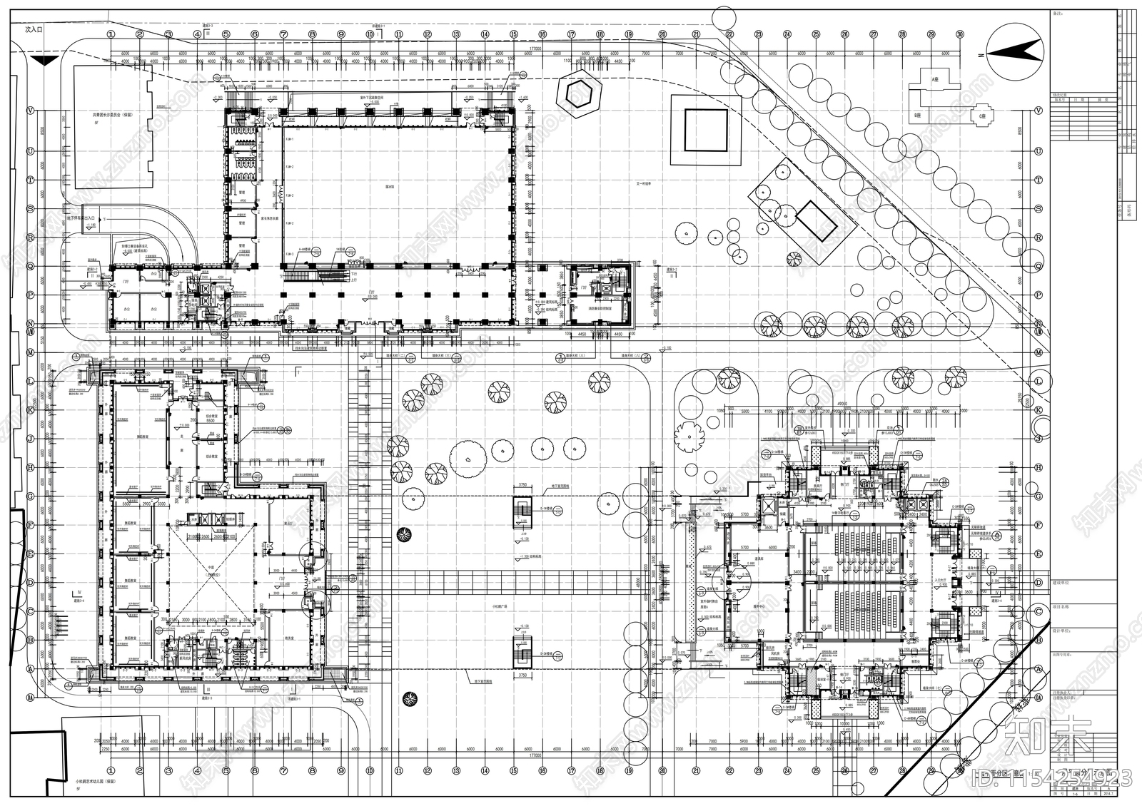 简欧风格多层少年宫建筑cad施工图下载【ID:1154254923】