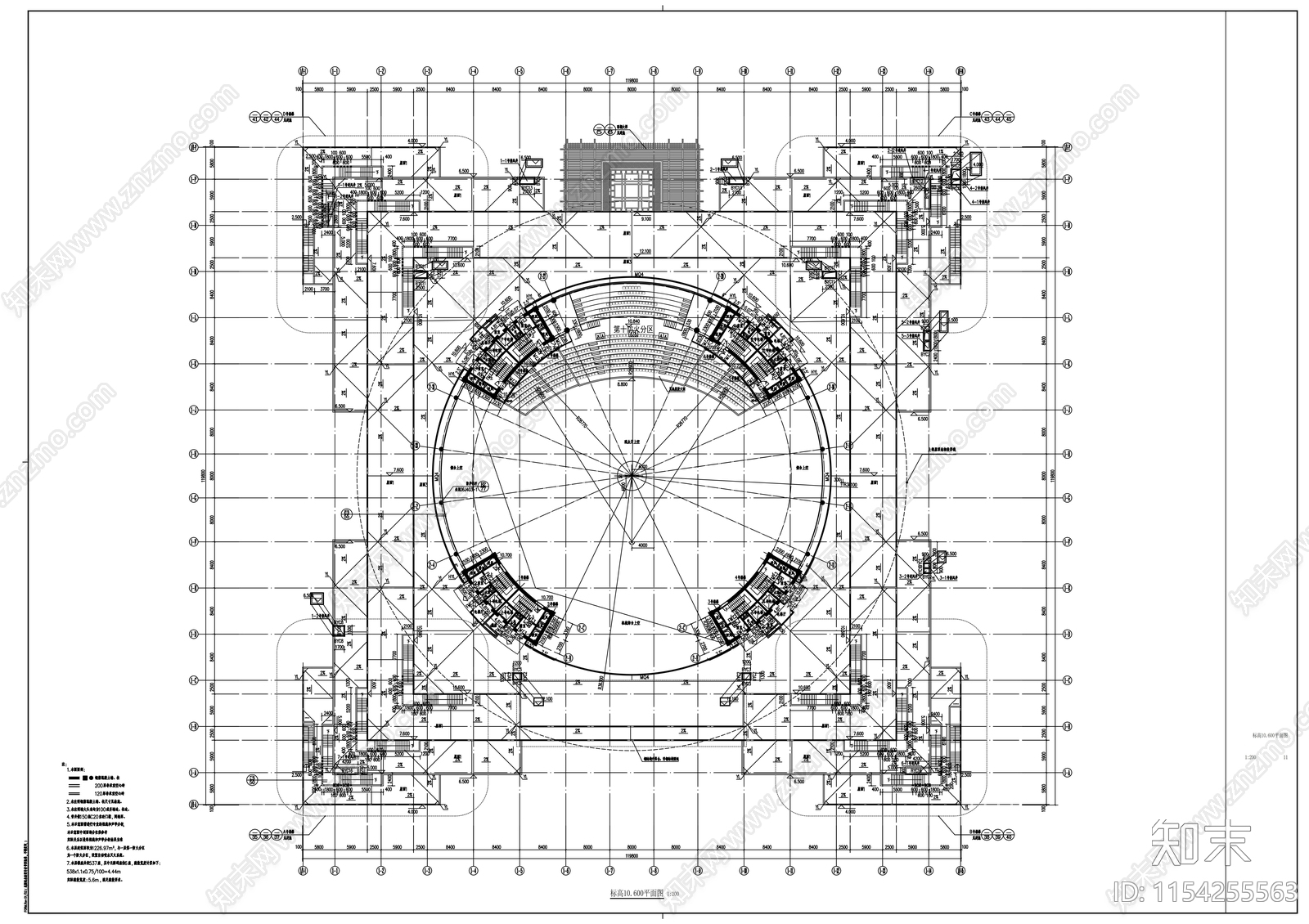 圆形高层文化演艺中心建筑cad施工图下载【ID:1154255563】