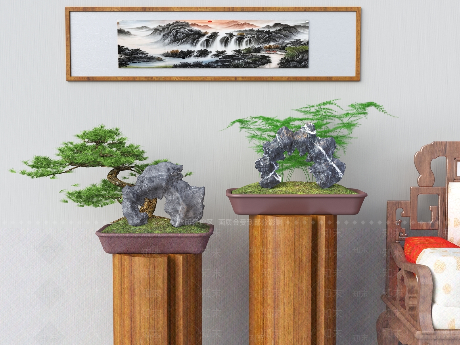 新中式盆景3D模型下载【ID:1154255737】