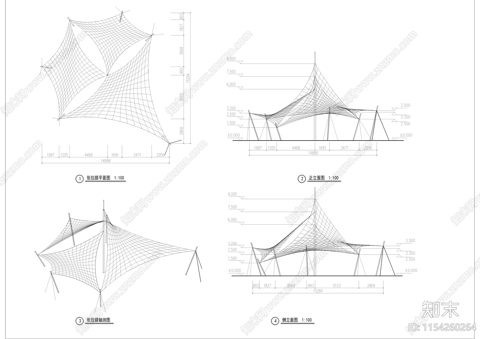张拉膜详细做法详图施工图下载【ID:1154260264】