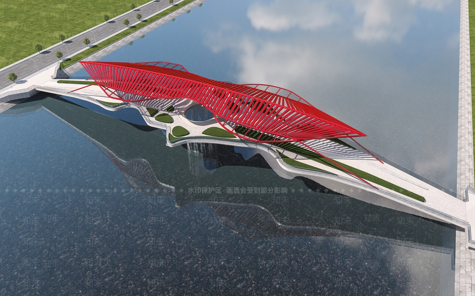 现代景观人行天桥SU模型下载【ID:1154267441】