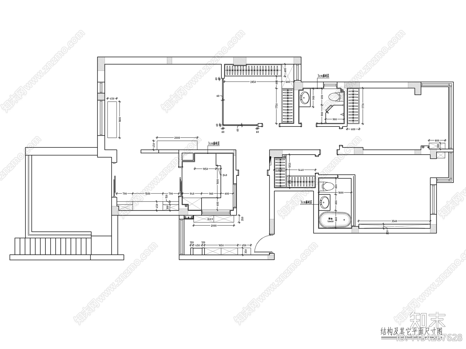 北欧200㎡风格三居室家装平立面cad施工图下载【ID:1154267628】