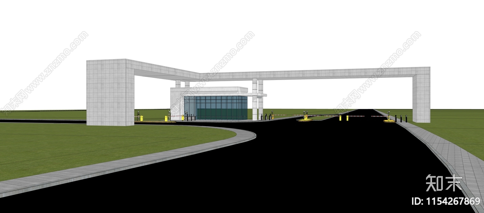 现代工厂入口大门SU模型下载【ID:1154267869】