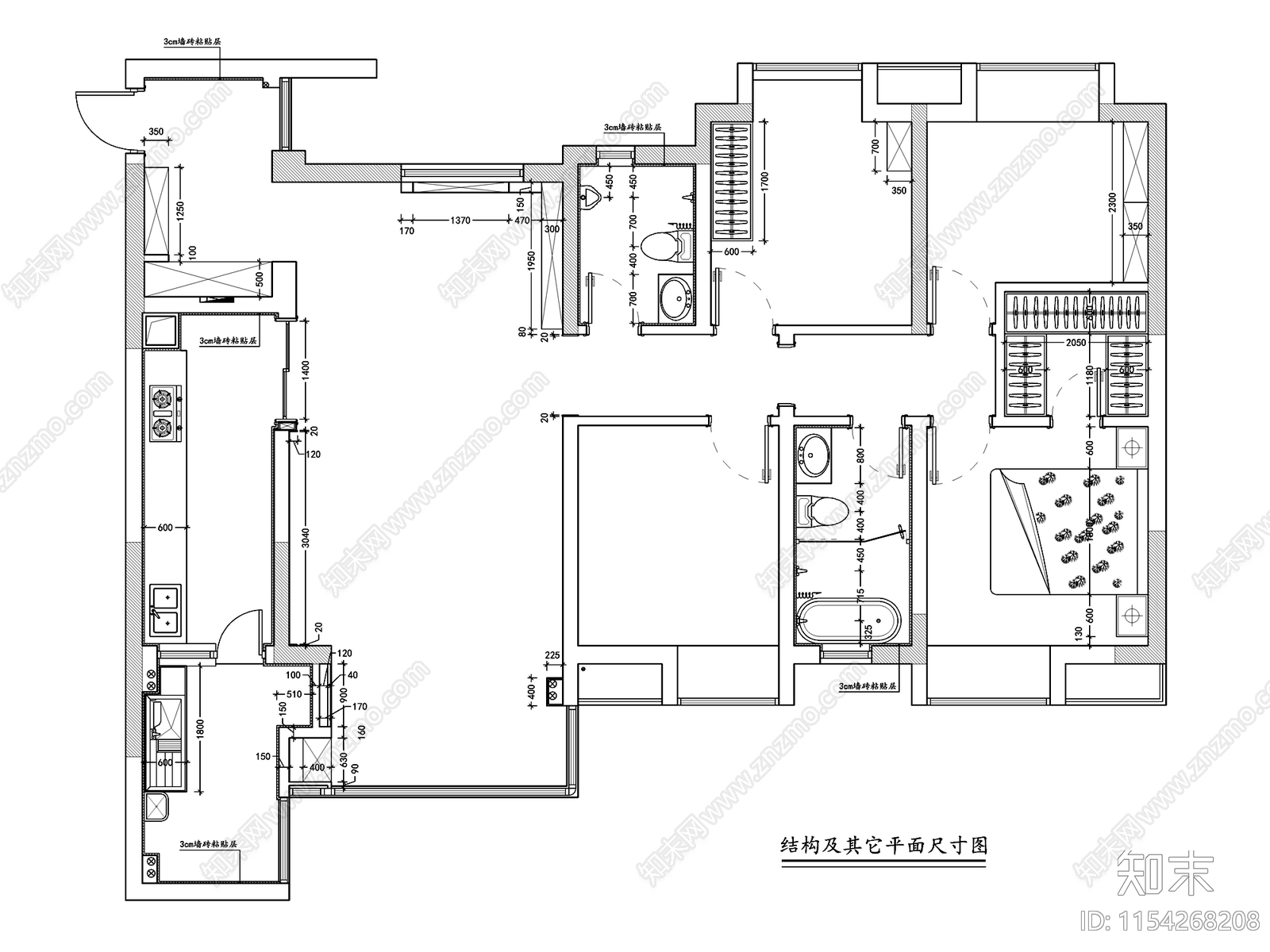 130㎡新中式风格三居室家装平立面cad施工图下载【ID:1154268208】