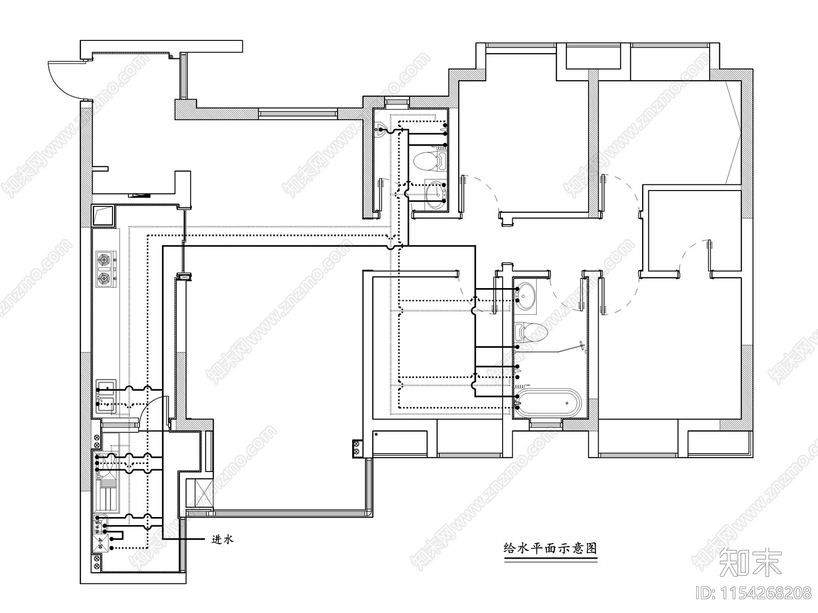 130㎡新中式风格三居室家装平立面cad施工图下载【ID:1154268208】