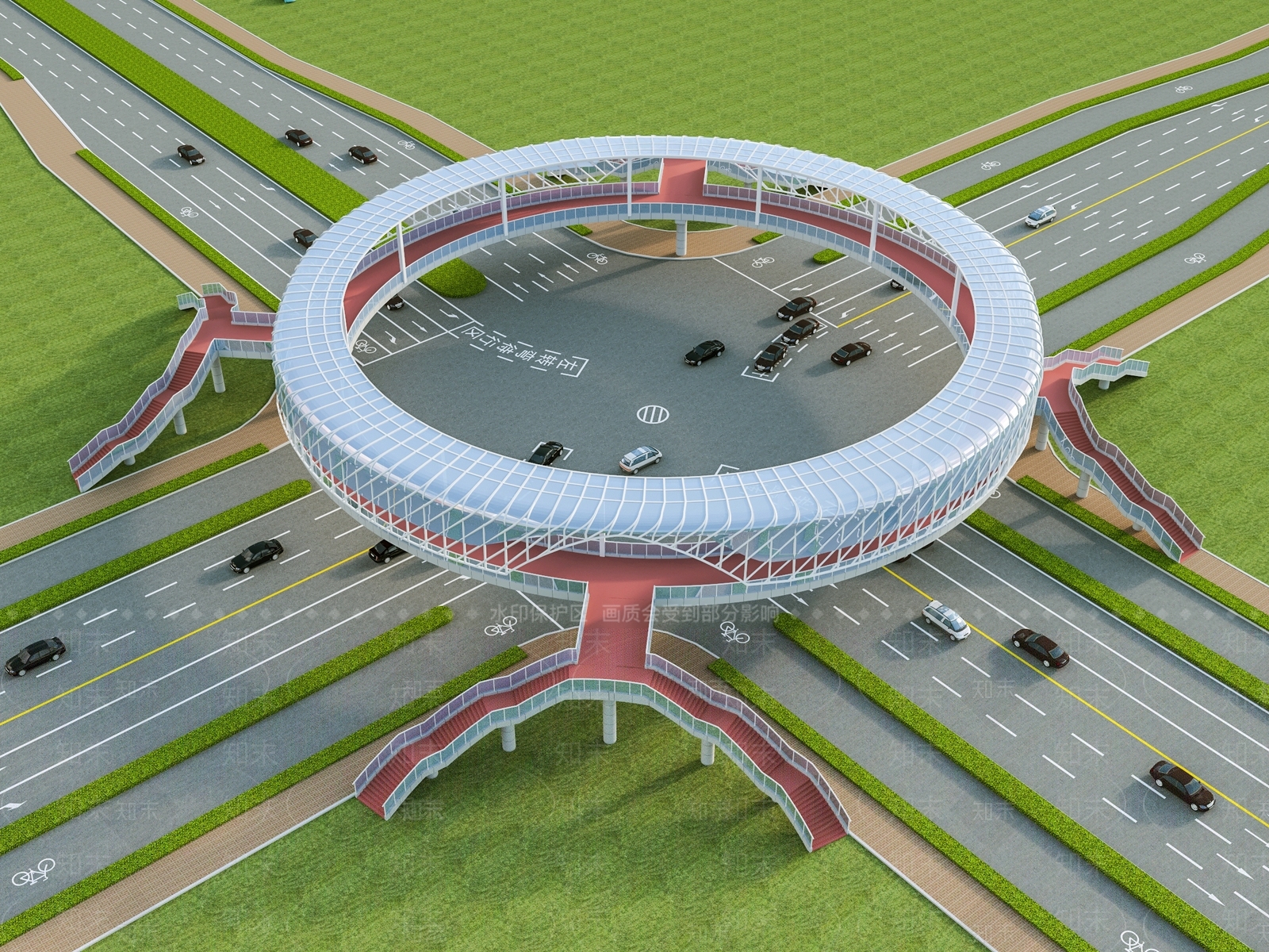 现代圆环过街天桥SU模型下载【ID:1154272300】