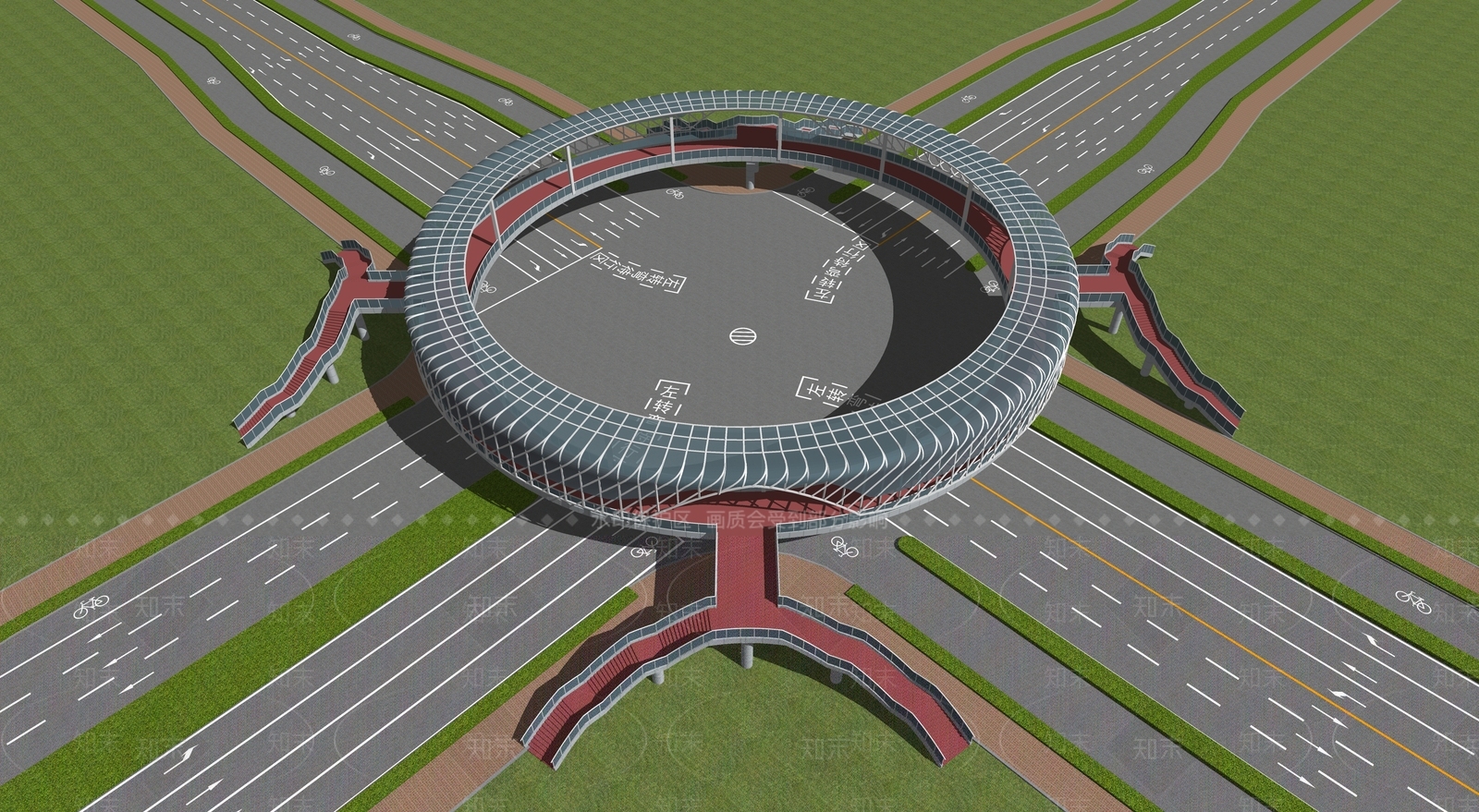 现代圆环过街天桥SU模型下载【ID:1154272300】