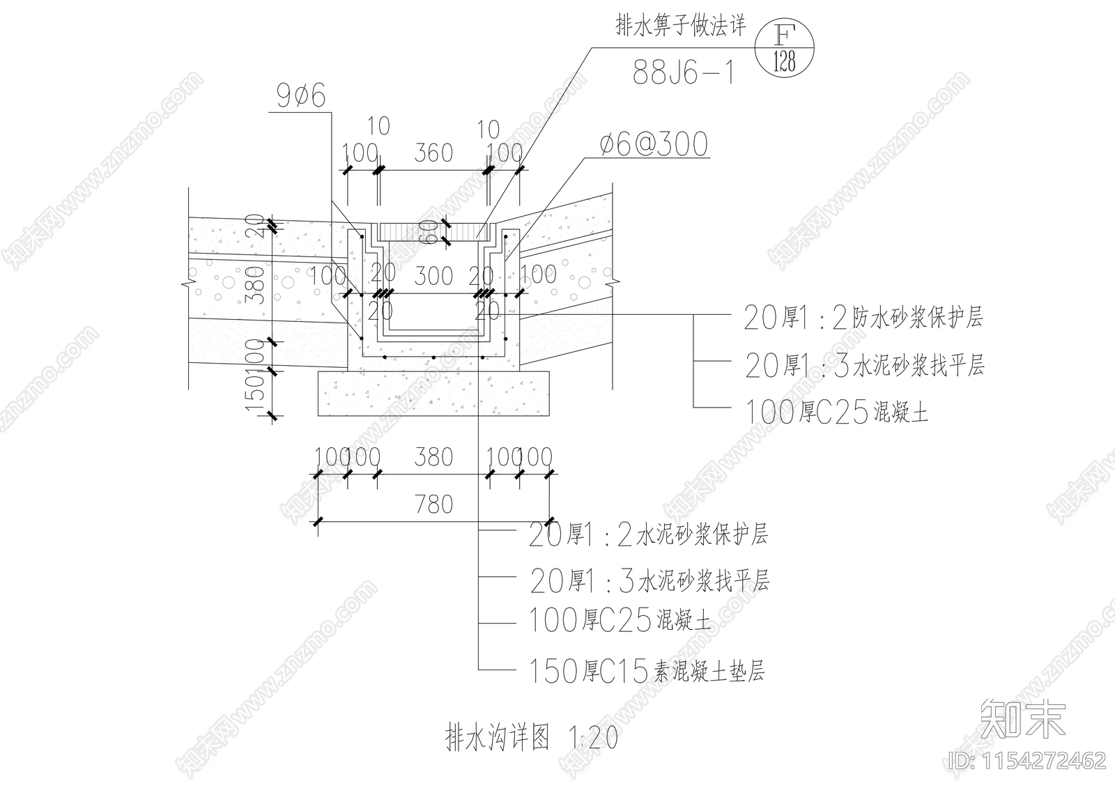 排水沟详图cad施工图下载【ID:1154272462】