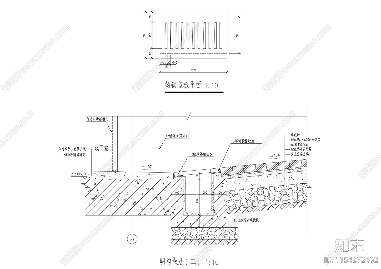 排水沟详图cad施工图下载【ID:1154272462】