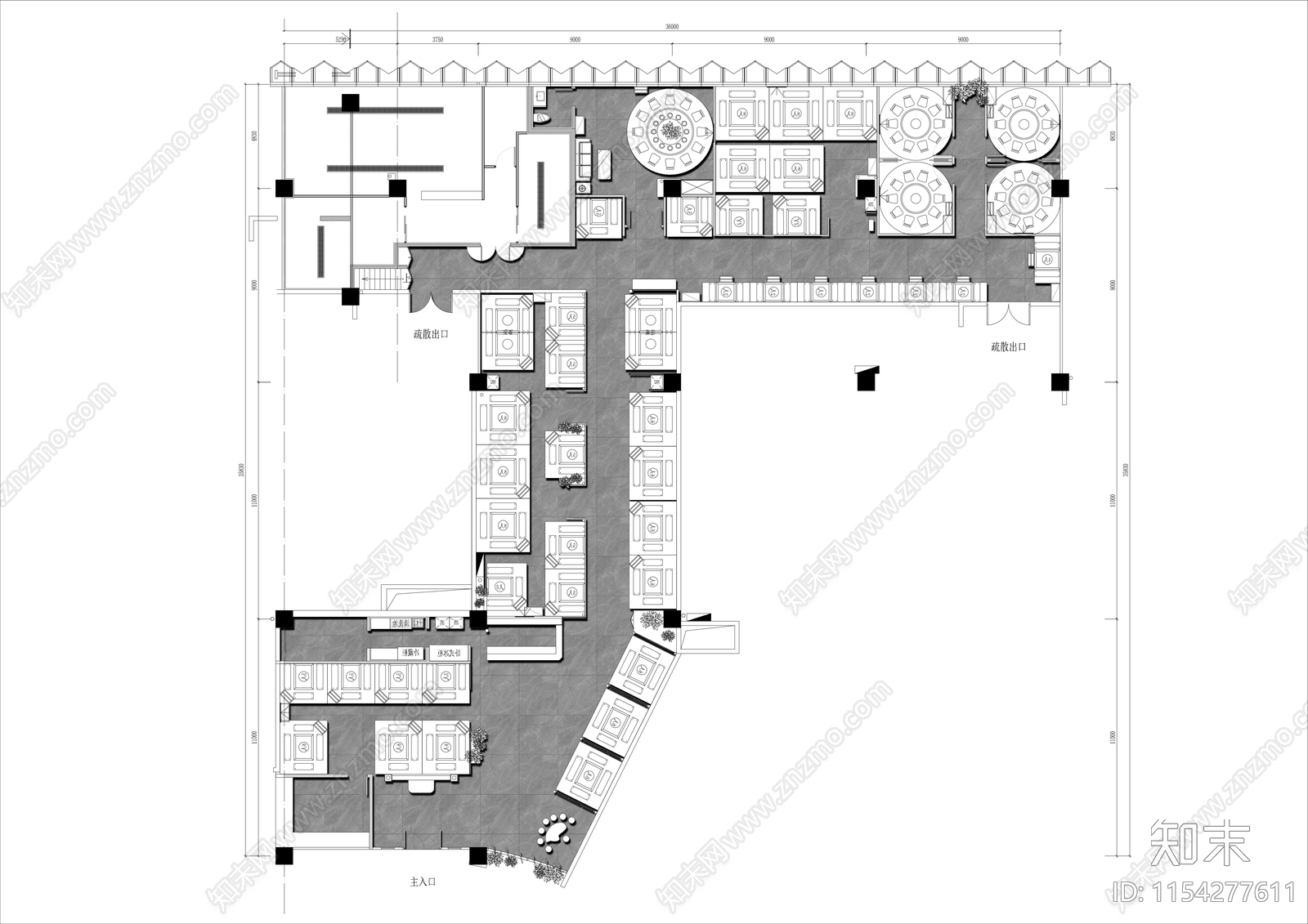 500㎡重庆中式火锅店平面布置图cad施工图下载【ID:1154277611】