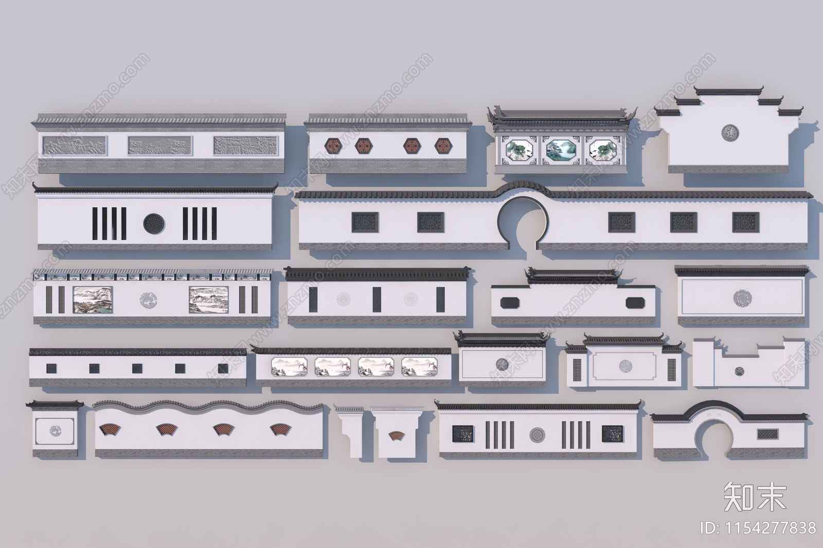 新中式徽派景观墙3D模型下载【ID:1154277838】