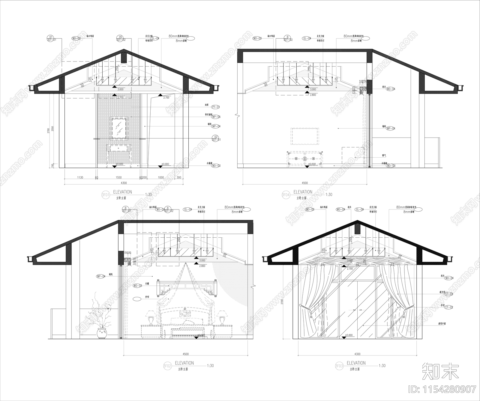 别墅主卧装饰详图cad施工图下载【ID:1154280907】