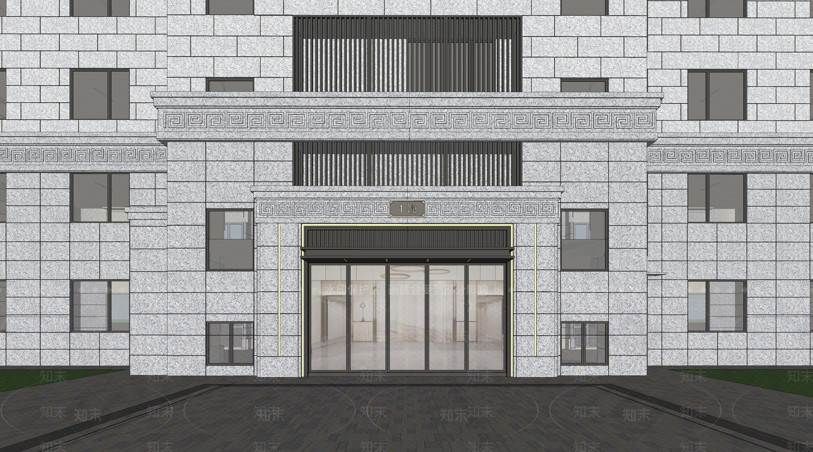 新中式建筑入户门SU模型下载【ID:1154284697】