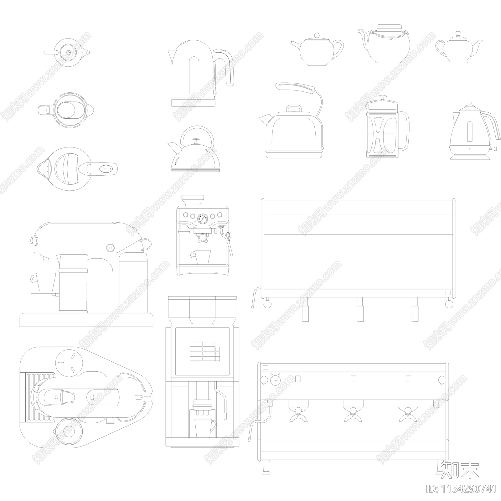 咖啡机图库cad施工图下载【ID:1154290741】