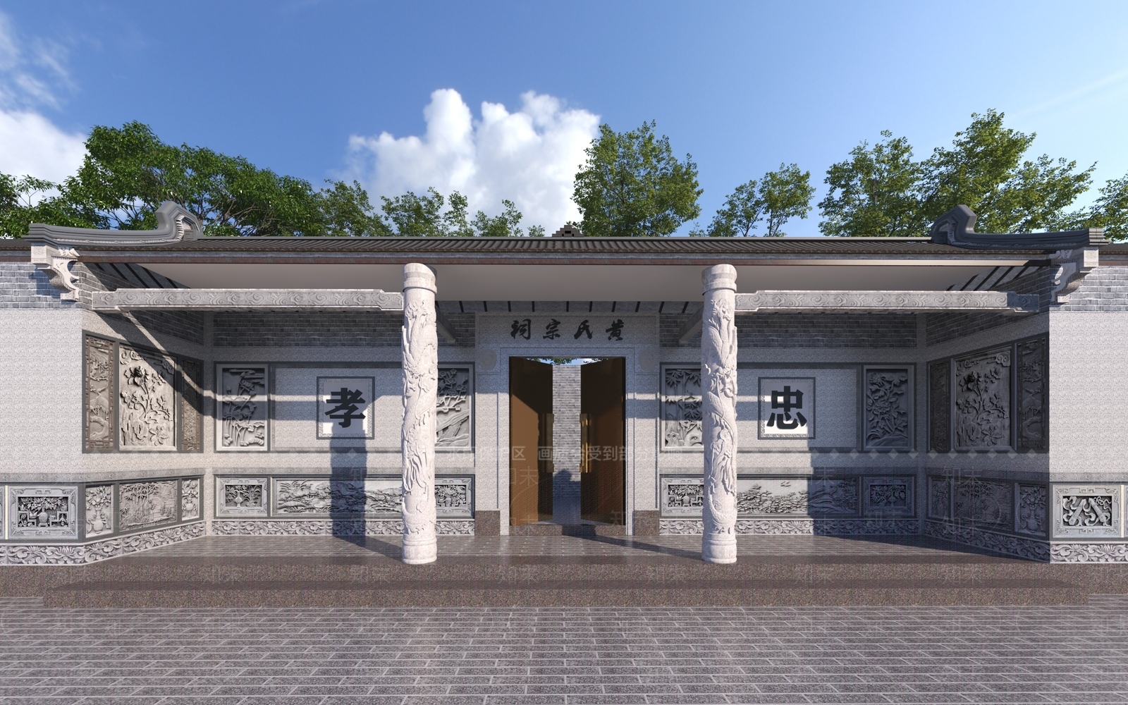 中式宗祠建筑外观3D模型下载【ID:1154290949】