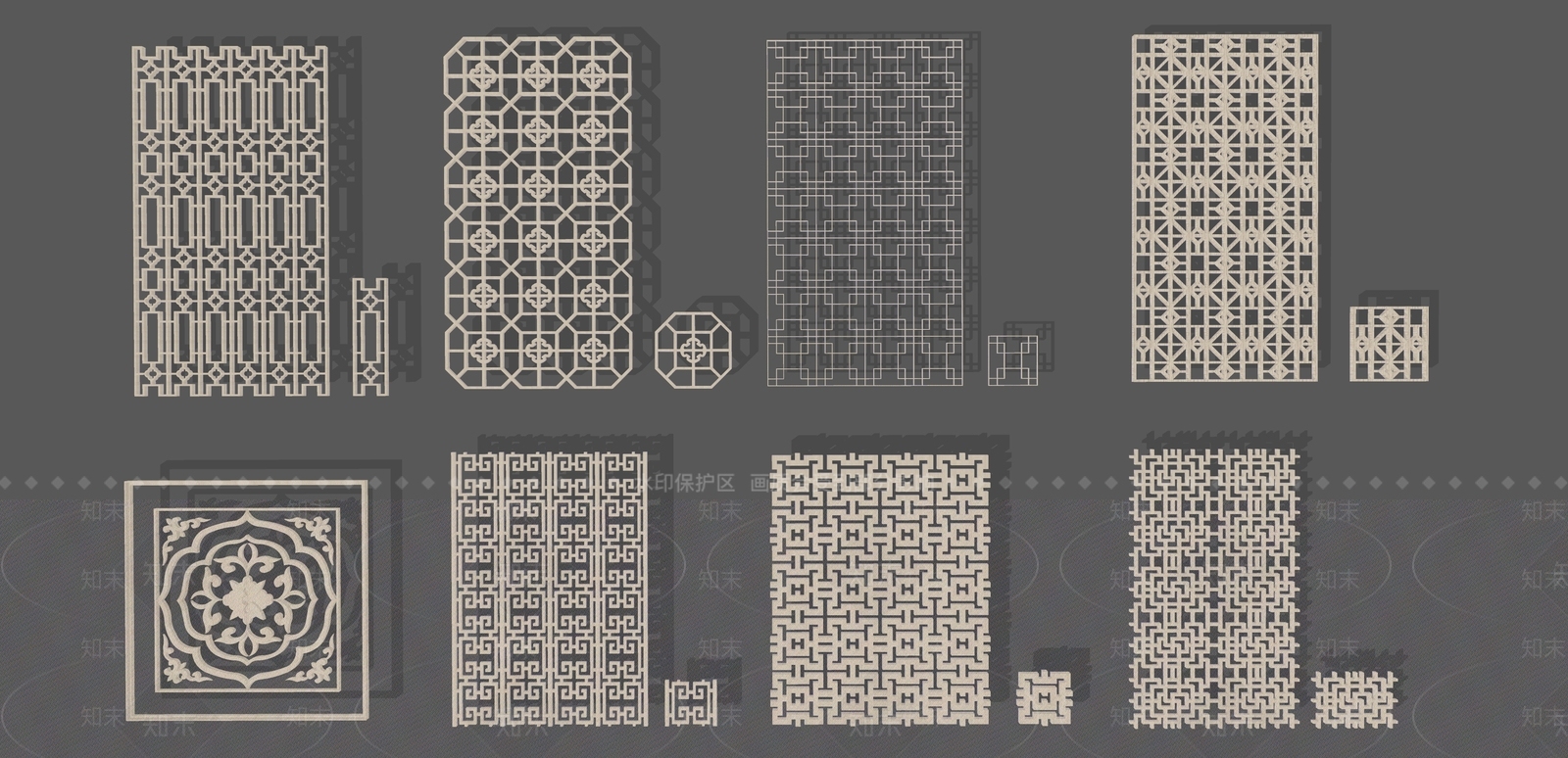 新中式窗花屏风SU模型下载【ID:1154291323】