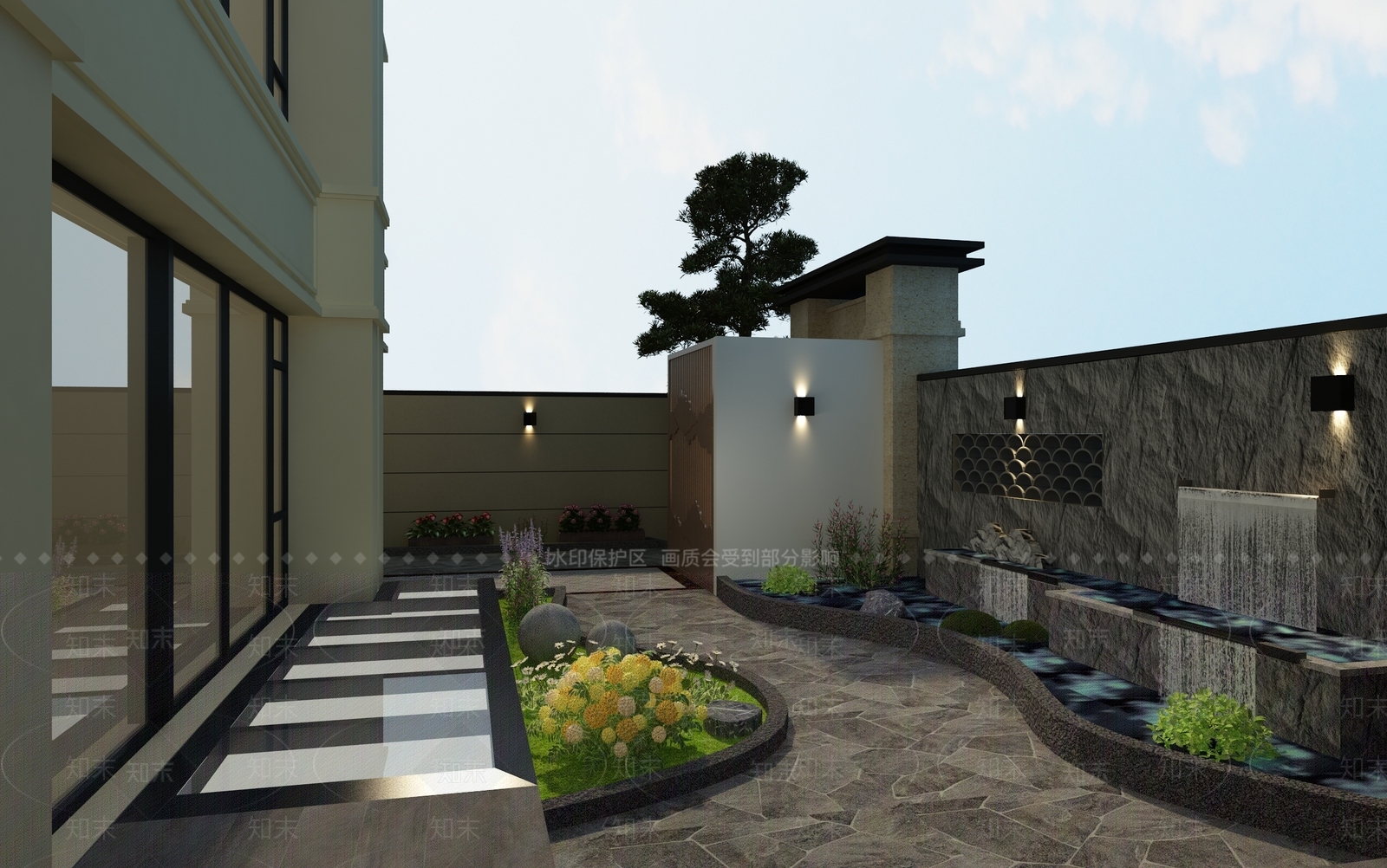 现代别墅室外花园3D模型下载【ID:1154295576】