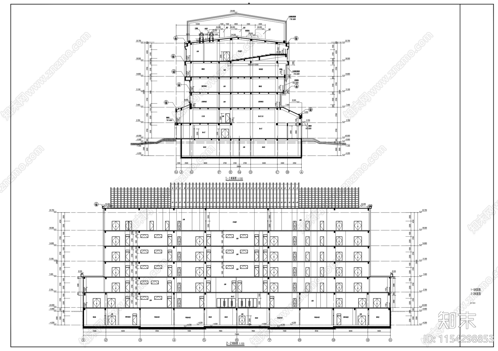 科研办公楼cad施工图下载【ID:1154298853】