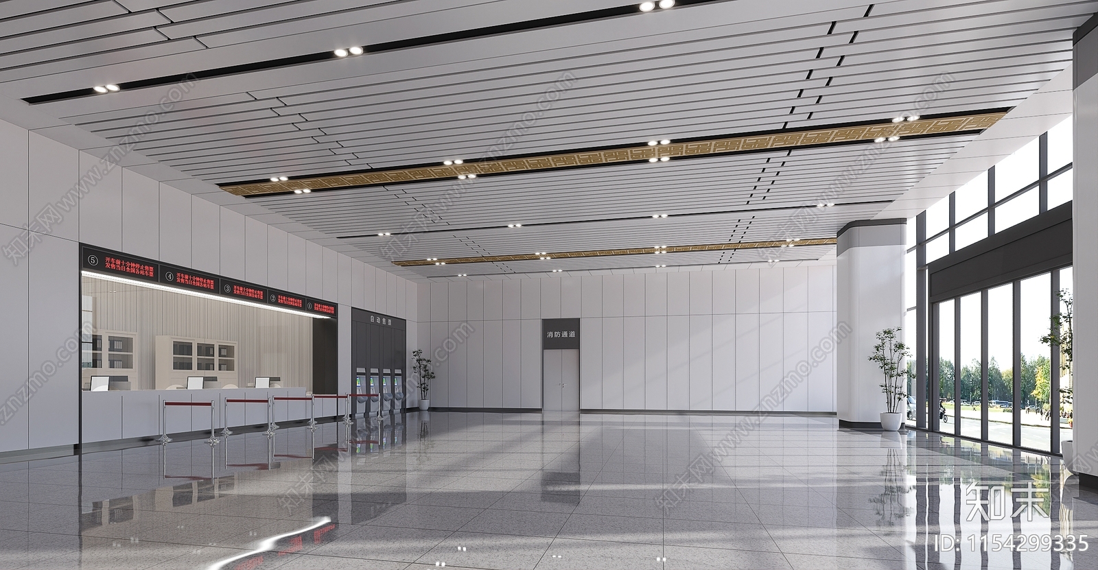 现代车站售票厅3D模型下载【ID:1154299335】